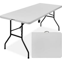 YEXJ 6ft Plastic Folding Table, Indoor Outdoor Heavy Duty Portable w/Handle, Lock for Picnic, Party, Camping-Light Gray-6ft