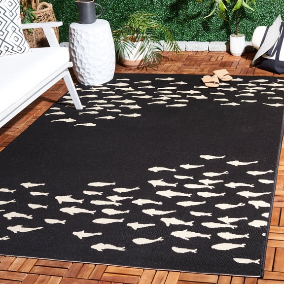 Safavieh Courtyard Victoria Fishes Indoor/Outdoor Area Rug, Black/Beige, 5'3" x 7'7"