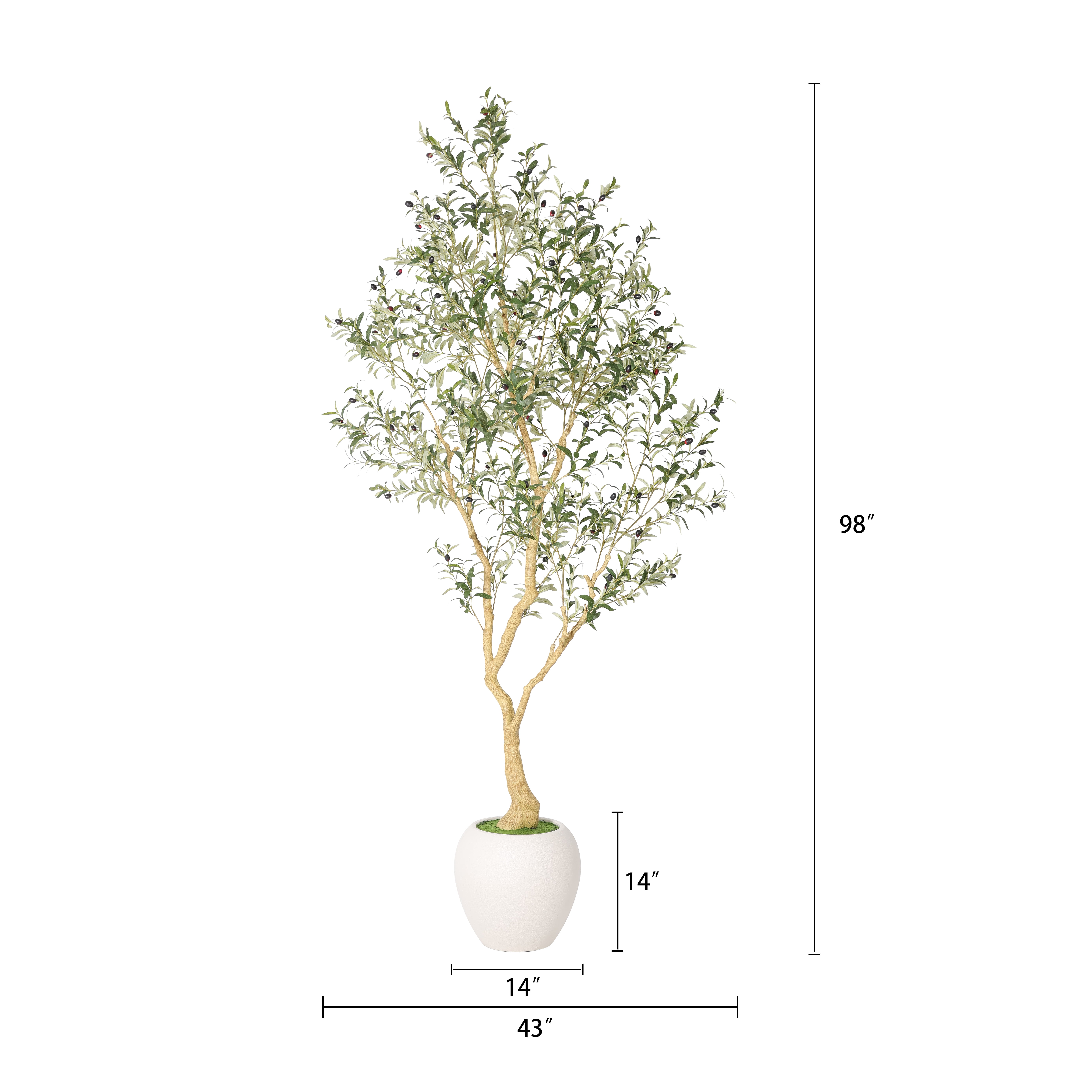 8.2FT Artificial Olive Tree with White Pot,Natural Trunk Realistic Leaves Lifelike Faux Floor Plant for Home House Office Decor