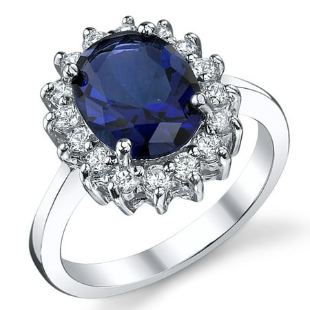 Solid Sterling Silver Kate Middleton's Engagement Ring with Simulated Sapphire Blue Color And Cubic