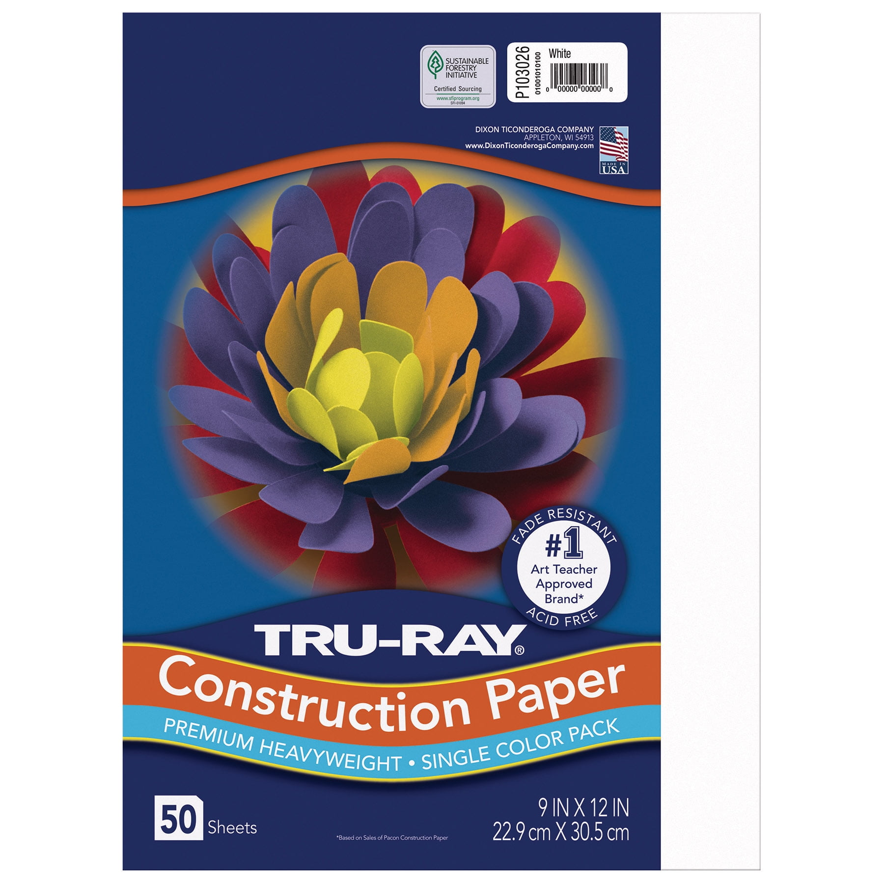 Tru-Ray Construction Paper, Heavyweight, White, 9" x 12", 50 Sheets Per Pack, 5 Packs