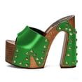 thumbnail image 2 of FSJ Women Platform Clogs Mules Open Toe Wooden Block High Heel Sandals Rivet Studded Chunky Slides Size 8 Green, 2 of 4