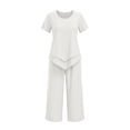 thumbnail image 4 of QIYAGBSA 2 Piece Sets for Women Round Neck Top and Capri Pants with Pockets Relaxed Fit Summer Casual Lounge Wear (White L), 4 of 6
