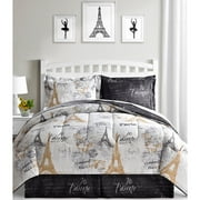 Paris, Eiffel Tower, Black & White Reversible CAL King Comforter Set (8 Piece Bed In A Bag)