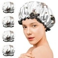 thumbnail image 7 of Shower Caps,Pug and Footprint Waterproof Shower Cap for Women 4 Pieces,Double Reusable Hair Cover for Shower PEVA Elastic Stretch Hem, 7 of 7
