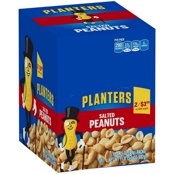 (Price/Pack)Planters Pre-Priced Salted Peanuts Tube 1.75 Ounces - 18 Per Pack - 6 Packs Per Case