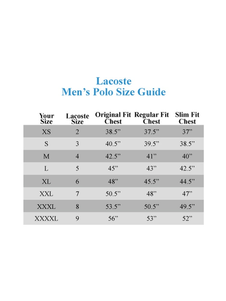 Lacoste Size Guide Lacoste Polo Shirt Size Chart Lacoste Men