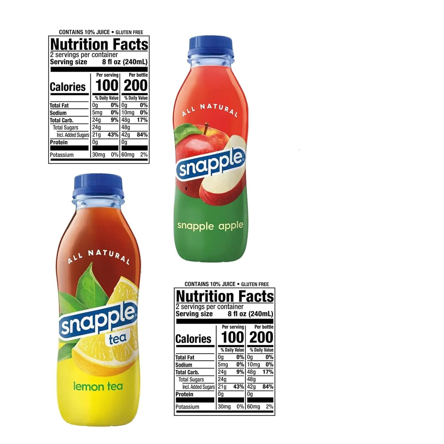 Snapple Apple + Lemon All Natural Fruit Juice Drink,Gluten Free 16 fl oz Plastic Bottles, 12-Pack