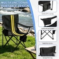 thumbnail image 6 of Folding Camping Chair with Built-in Cooler Bag, 350LBS Portable Outdoor Chair with Cup Holder, Side Pocket & Carry Bag, Camping Chair with Yellow Stripes for Beach, Picnic, Fishing, 6 of 11