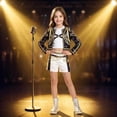 thumbnail image 2 of 3 Piece Popular Singer Halloween Costume for GirIs, Pop Idol Singer Cosplay Costume, Include Jacket Tshirt Shorts Great Gifts for Fans, 2 of 4