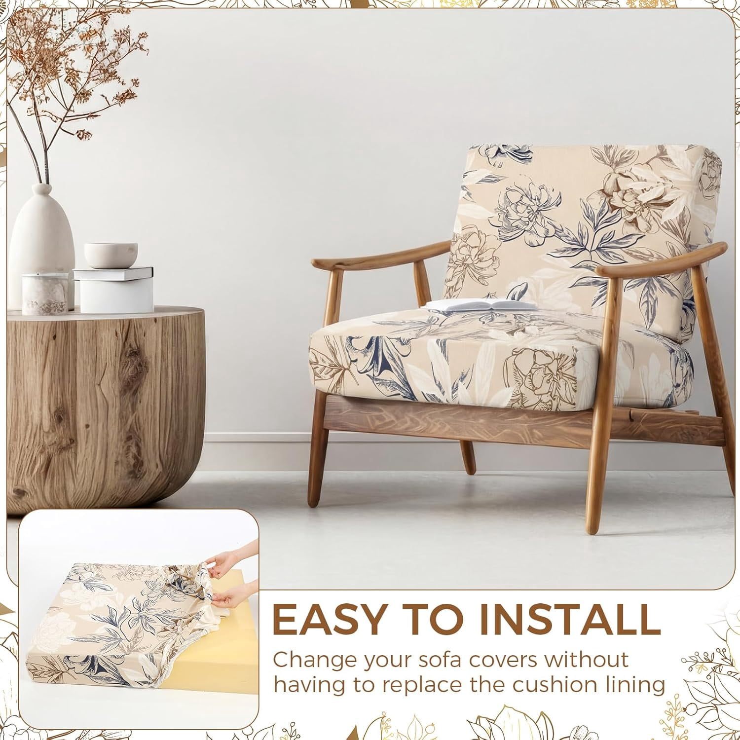 8 Pcs Stretch Printed Sofa Cushion Covers Outdoor Floral Couch Covers Replacement Outdoor Couch and Sofa Slipcovers, for Patio Furniture Cushion Washable Reusable Furniture Protector(Classic)