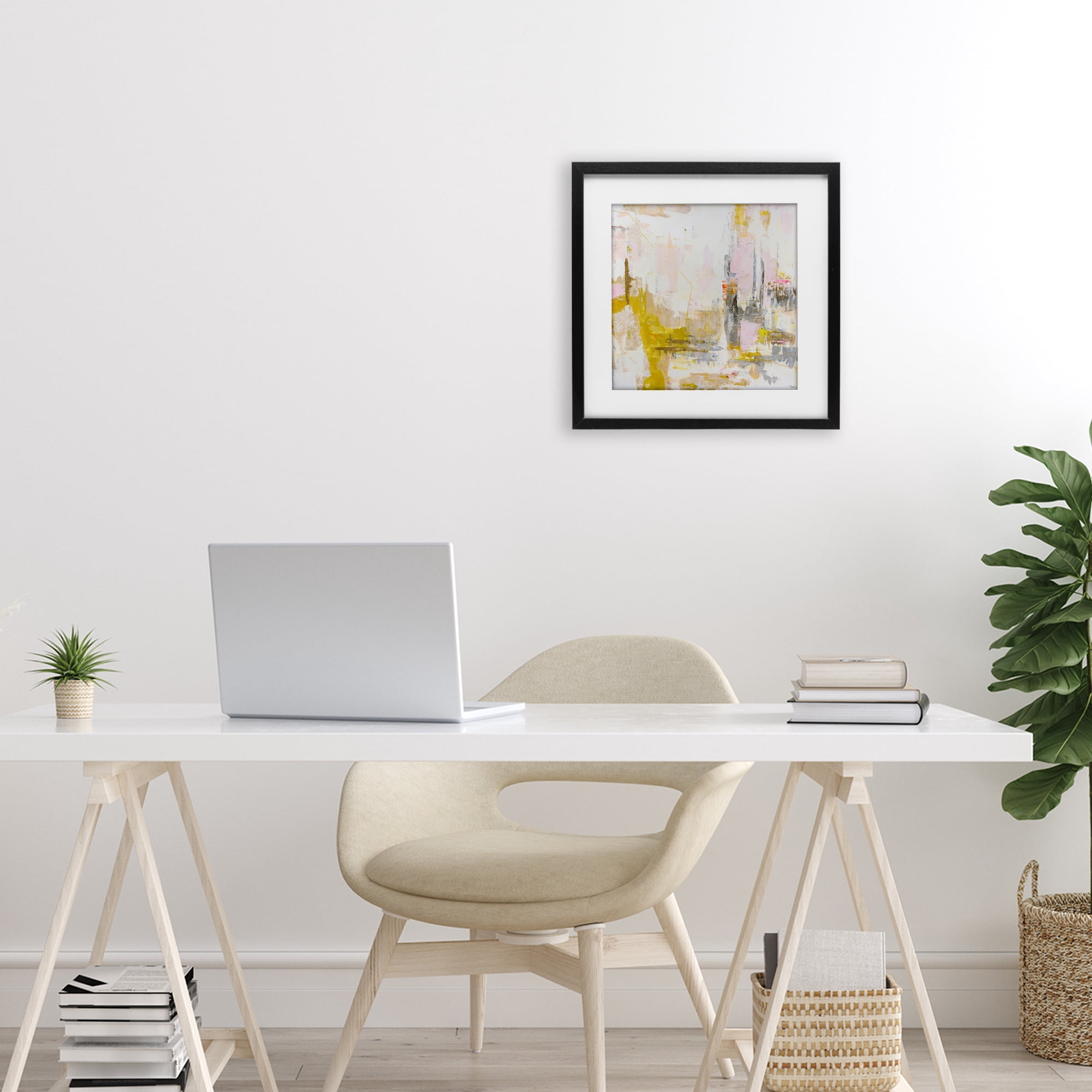 Stupell Industries New Age Yellow Abstract Black Framed Print Under Glass, design by Design Fabrikken