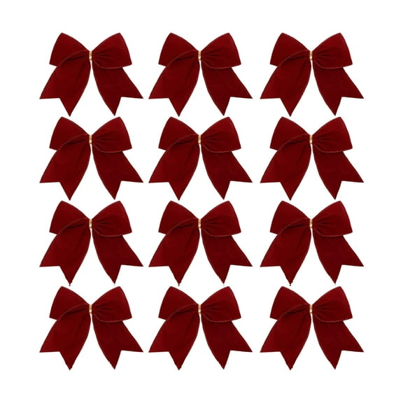 12 Pcs Christmas Velvet Bows Ornaments, 6 Inch Dark Red Vintage Ribbon Bow Holiday Decor For Xmas Tree Garland DIY Craft Wrapping Gift