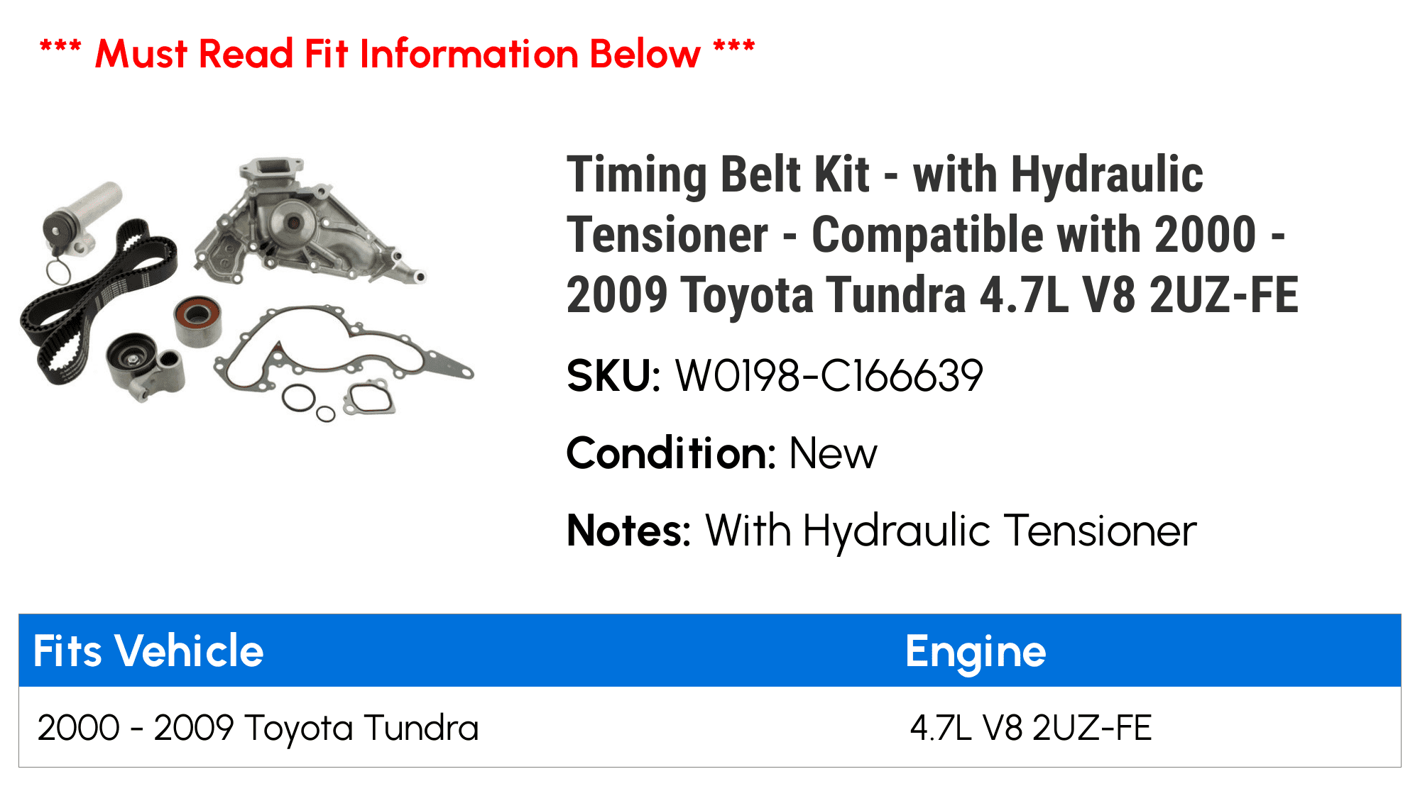 Timing Belt Kit with Hydraulic Tensioner Compatible with 2000