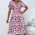 thumbnail image 2 of Grrvtrz 2025 Robe d'Été à Manches Courtes Col en V pour Femmes Robe Évasée Ligne A Fluide Plage Vacances Sortie Mode Imprimé, 2 of 8