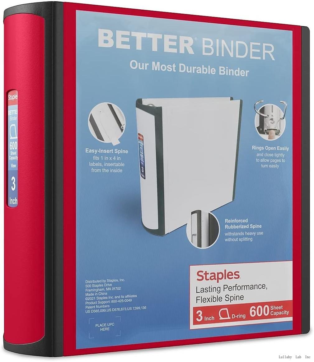 Staples 807717 Better 3Inch D 3Ring View Binder Red (18367)
