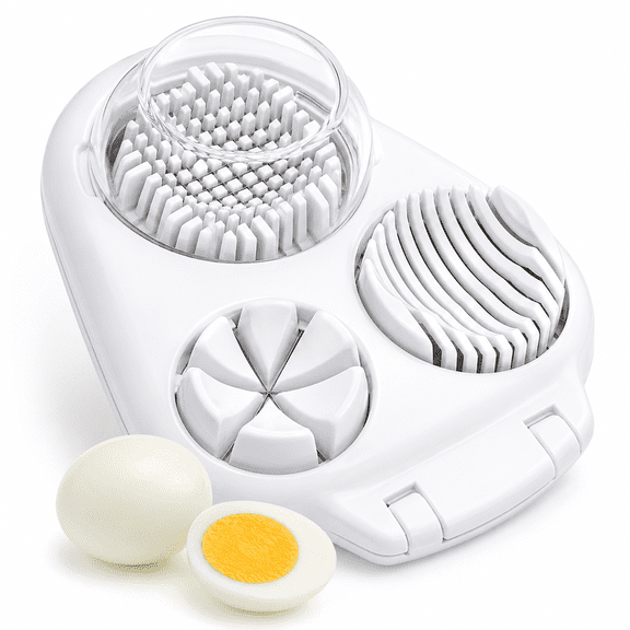 PLERISE 3 Mode Stainless Steel Slicer with Sharp Blade for Hard-Boiled Eggs, Tomatoes, and Mushrooms (White)