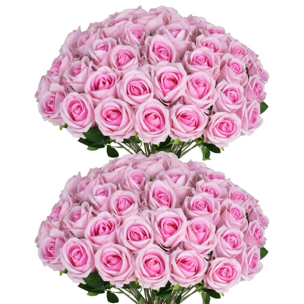 50 Rosas de Seda Artificial Jefuzh en Rosa con Tallo