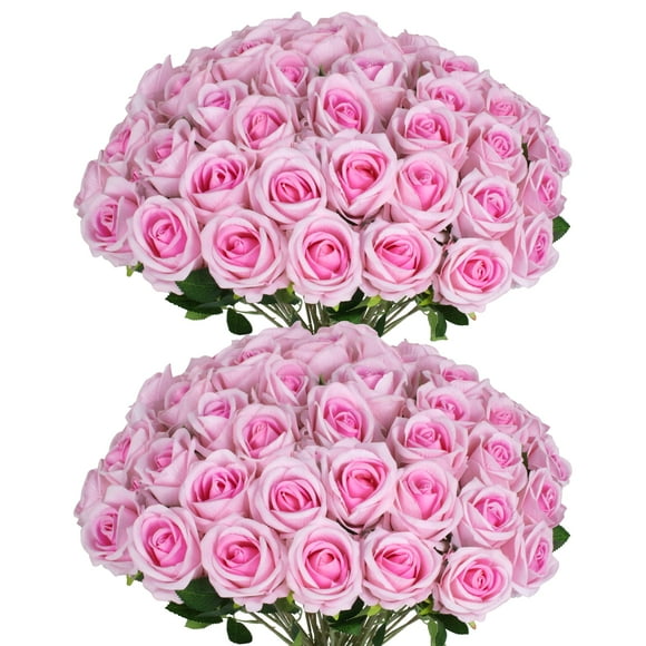 50 Rosas de Seda Artificial Jefuzh en Rosa con Tallo