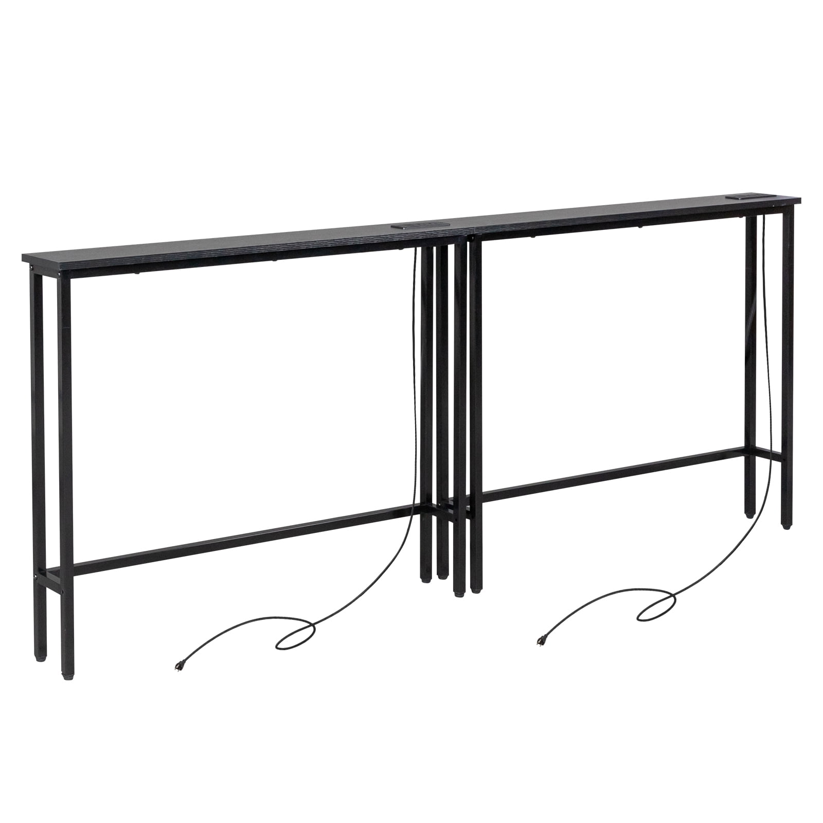 2 Pack 39.4" Narrow Console Sofa Table with Power Outlets and USB Ports, Long Couch Table with Metal Frame and Charge Station with 4.9ft Extension Cord, Black
