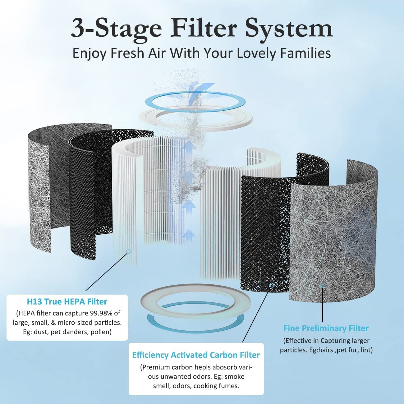 2 Pack HC452 Replacement Filter Compatible with Shark HC452 & HP102 Air Purifier, 3-in-1 H13 True HEPA for 99.97% of Particles
