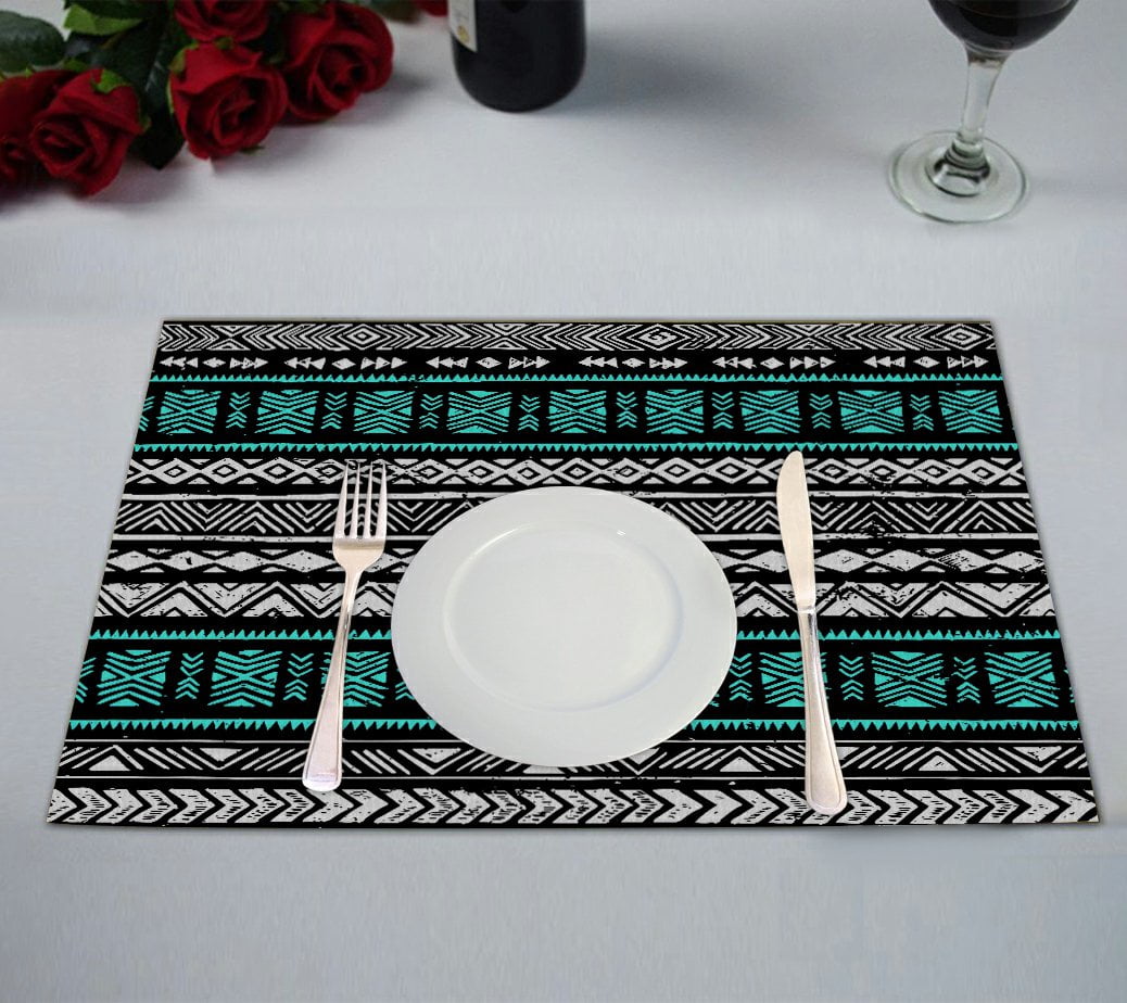 GCKG Geometric Placemat, Black White and Turquoise Tribal Aztec