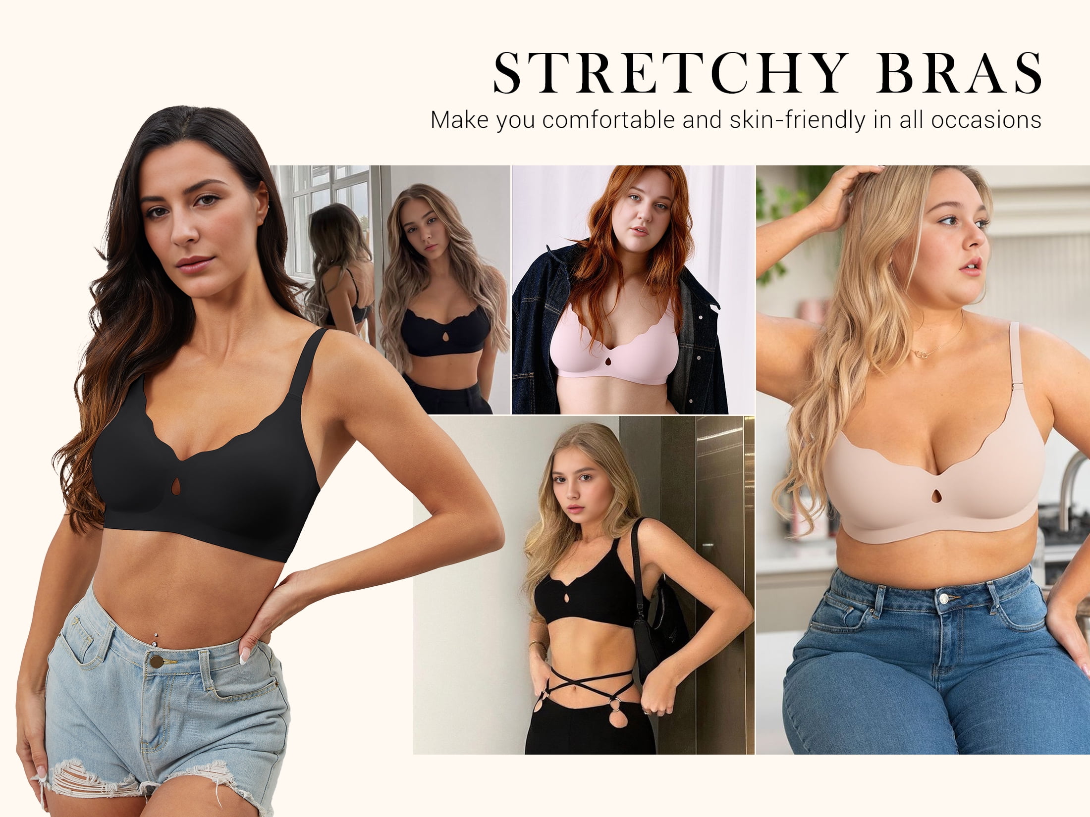 Qylux Wireless Bras for Women - No Underwire Push Up Bra, Seamless Full Coverage Bralette, Comfort Lift Support, Soft Everyday T-Shirt Bra Pack of 2