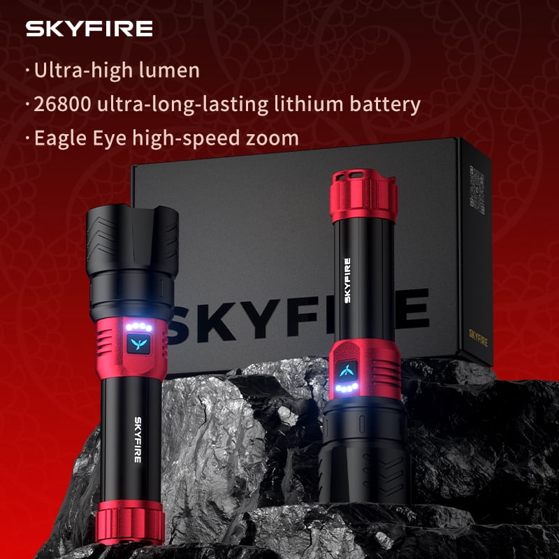 SKYFIRE Rechargeable LED Flashlight High Brightness, 4 Modes Yellow Blue Lens, 17hr Runtime for Camping Home Outdoor
