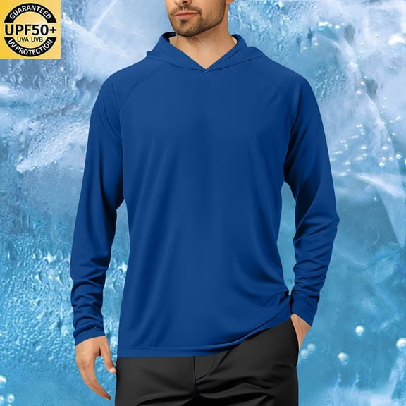 Leesechin Men's UPF 50 Hoodie Shirts Rash Guard Long Sleeve Sun Protection SPF Swim Shirt UV for Running Hiking Fishing