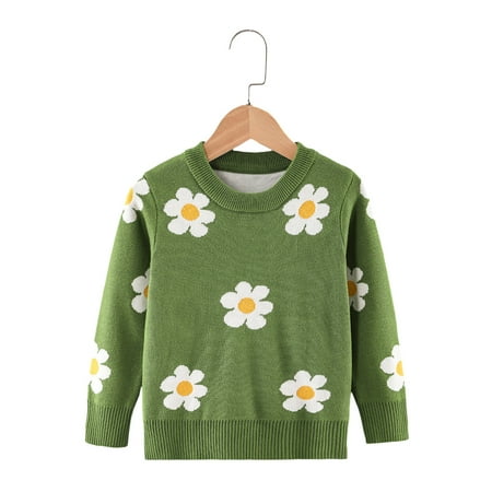 

Elainilye Fashion Girls Knit Sweaters Kids Chunky Crewneck Pullover Tops Toddler Sweater Sizes 6M-6Y Green