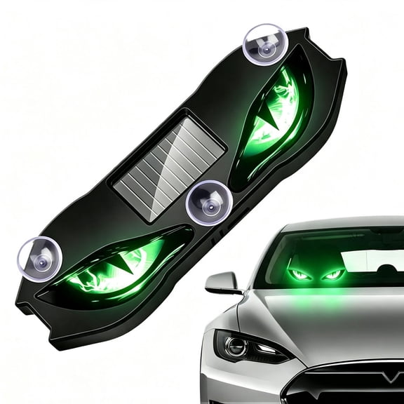Solar Demon Eye LED Windshield Light, Waterproof Wireless Devil Eyes Warning Lamp, Dynamic Flicker Ambient Light, Solar & Type-C Charging, No Drill for Car Truck SUV(Green)