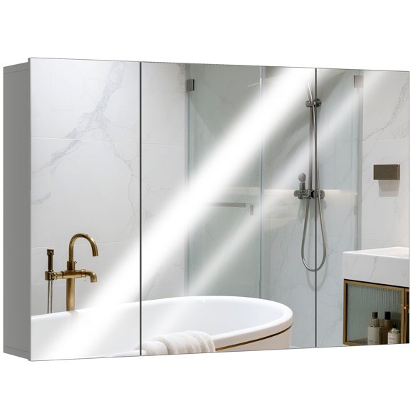 kleankin 35" x 24" Medicine Cabinet, Bathroom Mirror Cabinet, Grey