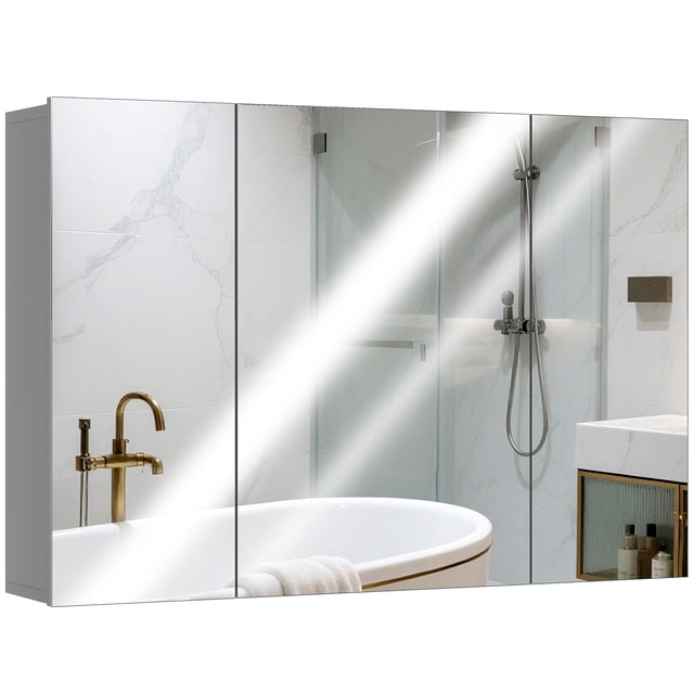 kleankin 35" x 24" Medicine Cabinet, Bathroom Mirror Cabinet, Grey