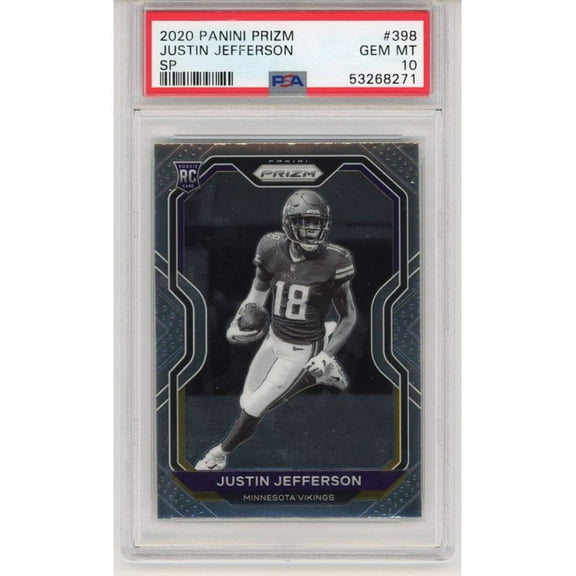Graded 2020 Panini Prizm Justin Jefferson #398 SP Rookie RC Football Card PSA 10 Gem Mint