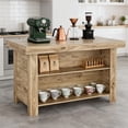 thumbnail image 5 of Finmind 3-Tier Farmhouse  Kitchen Island with Storage Shelf, 55 Inches Wooden Stationary Island Table with Large Worktop for Kitchen, Oak, 5 of 11