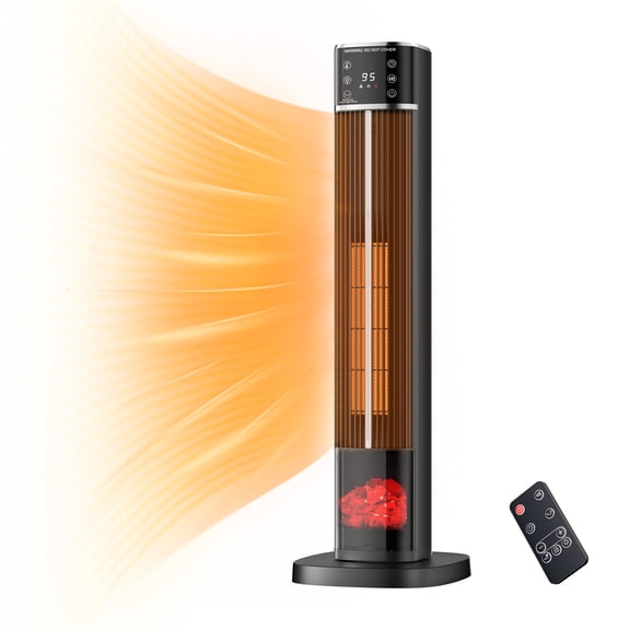CONCETTA 1500W 32" Tower Space Heater, Portable Electric Flame Heater with Remote, 4 Modes Settings, Low Noise, 60°Oscillation & 15H Timer for Indoor Use, Black