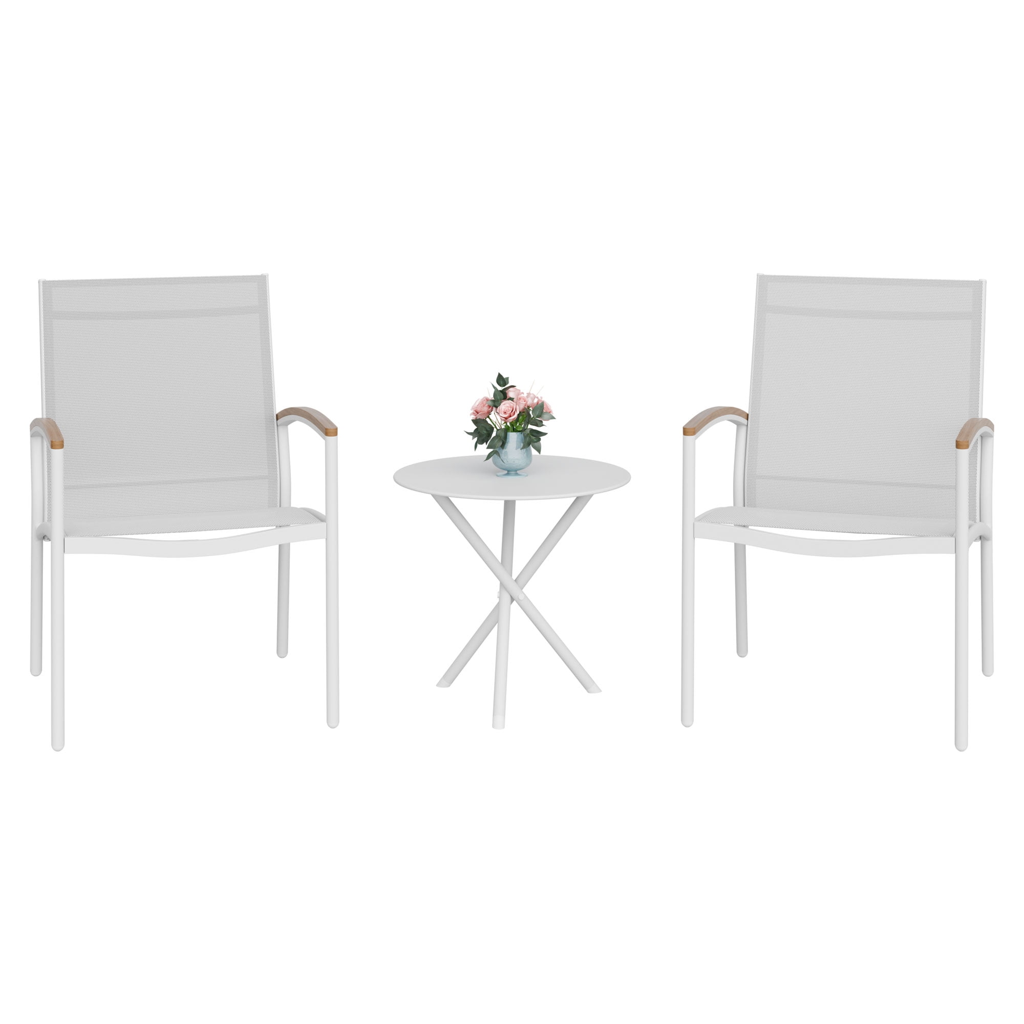 Walsunny Outdoor Patio Bistro Sets 3-Piece Balcony Furniture with 2 Bistro Chairs 1 Outdoor Bistro Table White