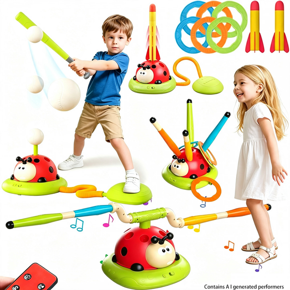 4-in-1 Musical Jump and Toss Rings Game Toy for Kids Ages 3-8, Indoor Outdoor Sports Game with Remote Control
