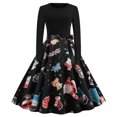 thumbnail image 1 of Navidad mujer Retro estampado Patchwork manga larga noche cuello redondo cremallera fiesta graduación vestido Vintage Fridja nbo1266, 1 of 7