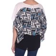 thumbnail image 2 of Black Blue Windowpane-Print Poncho-Sleeve Urban Deco Blouse 8, 2 of 2
