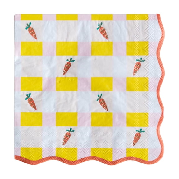 Bonjour Fête Gingham Carrot Large Paper Napkins, Disposable Party Supplies, 20 Count, Lunch Size, Easter