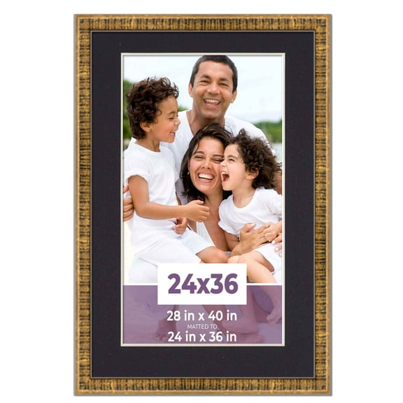 24x36 Frame Gold With Black Picture Mat For 24x36 Photo - Gold 28x40 Frame To Display Print or
