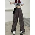 thumbnail image 5 of Women's Y2K E-Girl Streetwear Cargo Stretchy Bell Bottom Flared Pockets Pants Vintage Wide Leg Trousers wtih Drawstring, 5 of 15