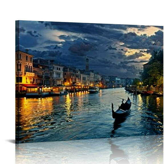 Fenyluxe Italy Venice Grand Canal At Night Wall Art Painting The Picture Print On Canvas The Basilica Di Santa Maria Della Salute Pictures Modern Artwork For Room Home Decor Decor Gift 20x16in