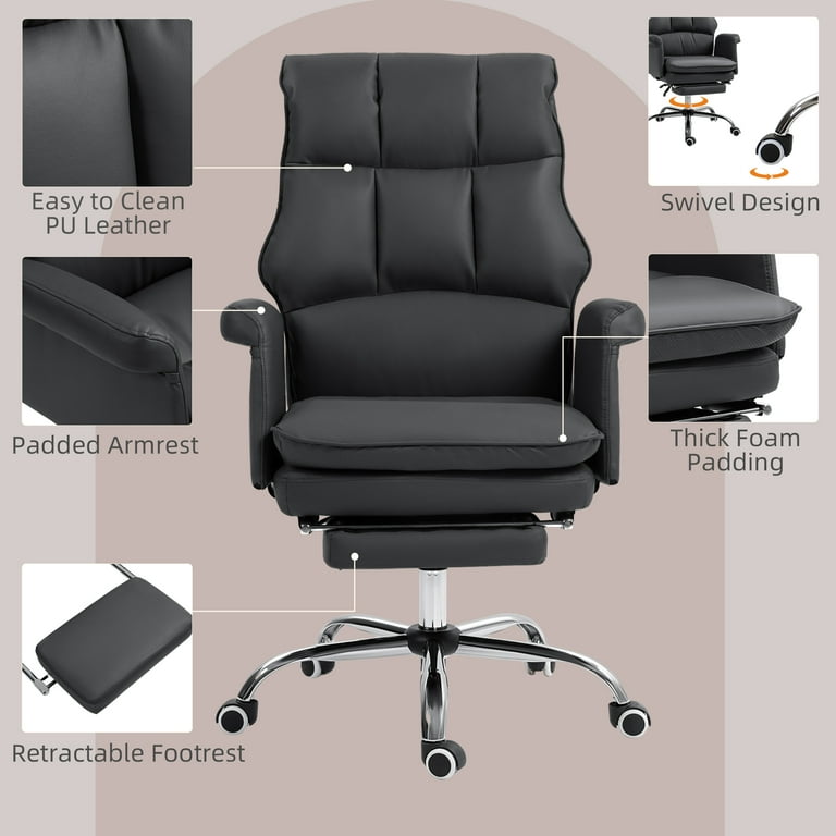 Homcom Executive Office Chair with Footrest Ergonomic Office Chair Reclining PU Leather Computer Chair Black
