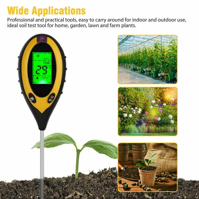 AAOMASSR Soil Moisture Meter, Soil Test Kit 4-in-1 PH Meter/Soil  Thermometer/Plant Light/Soil Humidity Tester Digital Display, Plant  Moisture Meter