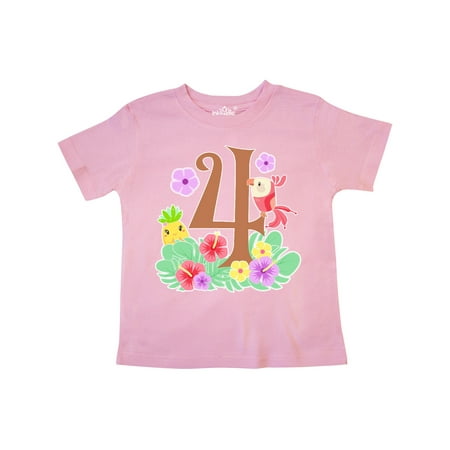 

Inktastic Tropical four birthday party parrot pineapple Gift Toddler Boy or Toddler Girl T-Shirt