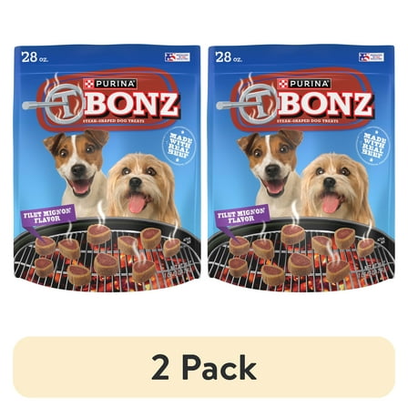 (2 pack) Purina T-Bonz Dog Treats with Filet Mignon Flavor & Real Beef Chews, 28 oz Pouch