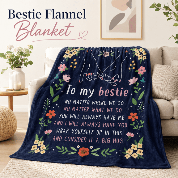MEYRKLOE Best Friend Blanket, 50 x 60 Inch Flannel Throw Blanket, Friendship Gift for Bestie, Birthday Gift for Women Friends, Blue