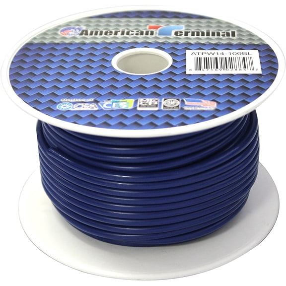 American Terminal ATPW14-100BL 14 Gauge 100 Feet Wire Blue Power Ground Primary Stranded Copper Clad